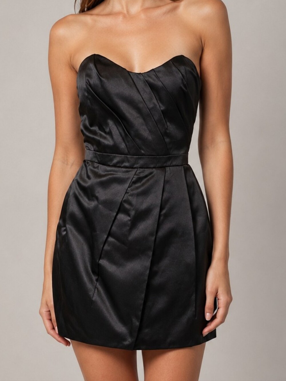 Classic Black Satin Strapless Mini Dress Size 6